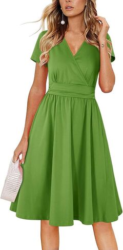 Newshows Women's 2024 Summer Short Sleeve Casual Midi Dresses V Neck Floral Sundress Faux Wrap Dress with Pockets in Kuwait