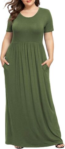LONGYUAN Women's Plus Size Casual Dresses Short Sleeve Maxi Dress XL-6XL with Pockets in Kuwait