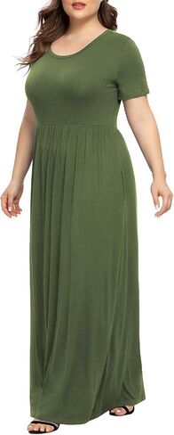 LONGYUAN Women's Plus Size Casual Dresses Short Sleeve Maxi Dress XL-6XL with Pockets in Kuwait