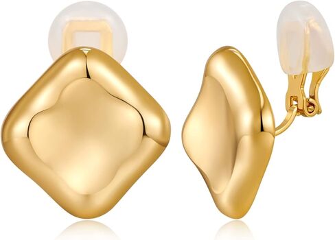 ENSKEFEN Square Clip On Earrings for Women Gold Clip-on Earrings Statement Clip Earrings Non-Piercing Geometric Earrings in Kuwait