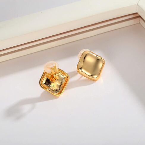 ENSKEFEN Square Clip On Earrings for Women Gold Clip-on Earrings Statement Clip Earrings Non-Piercing Geometric Earrings in Kuwait