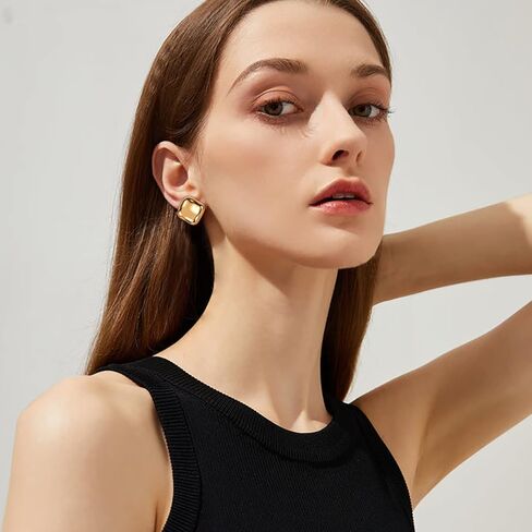 ENSKEFEN Square Clip On Earrings for Women Gold Clip-on Earrings Statement Clip Earrings Non-Piercing Geometric Earrings in Kuwait
