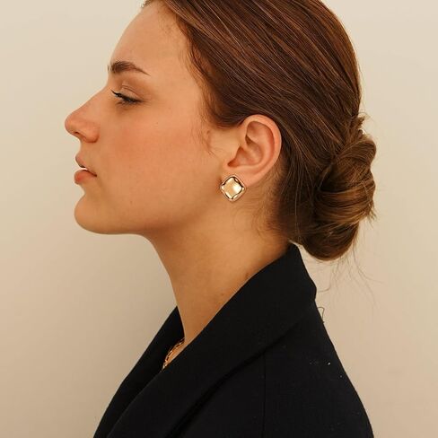 ENSKEFEN Square Clip On Earrings for Women Gold Clip-on Earrings Statement Clip Earrings Non-Piercing Geometric Earrings in Kuwait