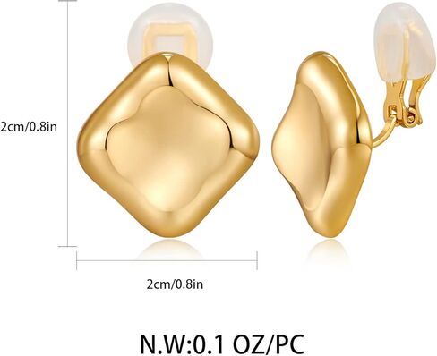 ENSKEFEN Square Clip On Earrings for Women Gold Clip-on Earrings Statement Clip Earrings Non-Piercing Geometric Earrings in Kuwait