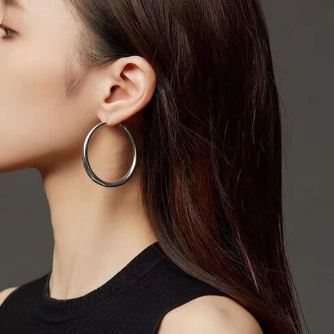 كليب على هوب أقراط الفضة ل ونين مكتنزة سميكة الذهب غير مثقوب هوب أقراط 39 مللي متر 49 مللي متر دمعة ميابي غريس in Kuwait