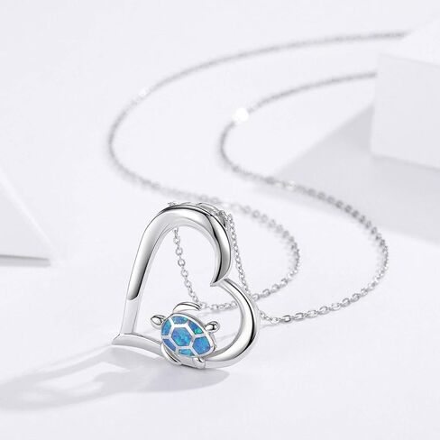 Cuoka Turtle Jewelry Set,925 Sterling Silver Blue Opal Turtle Tortoise Necklace//Turtle Dangle Earrings/Turtle Bracelet Turtle Gifts for Turtle Lover for Women in Saudi Arabia