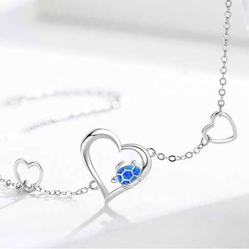 Cuoka Turtle Jewelry Set,925 Sterling Silver Blue Opal Turtle Tortoise Necklace//Turtle Dangle Earrings/Turtle Bracelet Turtle Gifts for Turtle Lover for Women in Saudi Arabia