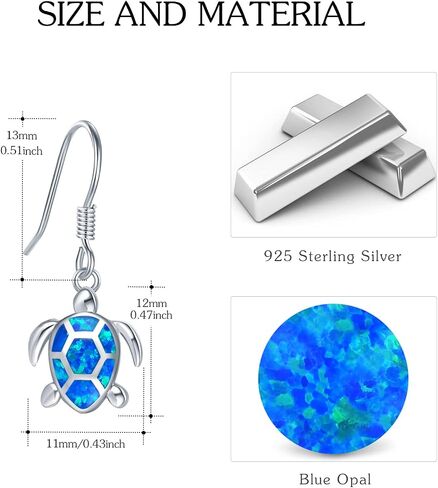 Cuoka Turtle Jewelry Set,925 Sterling Silver Blue Opal Turtle Tortoise Necklace//Turtle Dangle Earrings/Turtle Bracelet Turtle Gifts for Turtle Lover for Women in Saudi Arabia