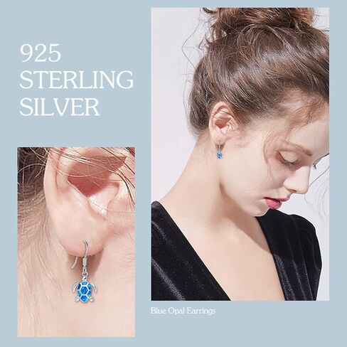 Cuoka Turtle Jewelry Set,925 Sterling Silver Blue Opal Turtle Tortoise Necklace//Turtle Dangle Earrings/Turtle Bracelet Turtle Gifts for Turtle Lover for Women in Saudi Arabia