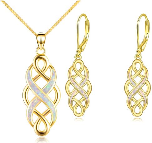 YFN Gold Celtic Earrings Jewelry Jewelry Set for Women Irish Celtic Knot Opal Pendant Necklace Sterling Silver Infinity Love Jewelry in Saudi Arabia