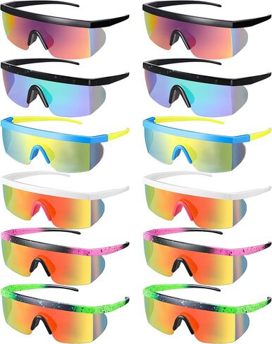 Kanayu 12 Pairs Neon Retro Semi Rimless Sunglasses 80s 90s Sunglasses Goggle Style Retro Rave Shades Glasses Sports Sunglasses for Men Women Adult Youth Teens in Saudi Arabia