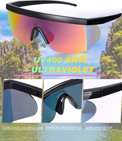 Kanayu 12 Pairs Neon Retro Semi Rimless Sunglasses 80s 90s Sunglasses Goggle Style Retro Rave Shades Glasses Sports Sunglasses for Men Women Adult Youth Teens in Saudi Arabia