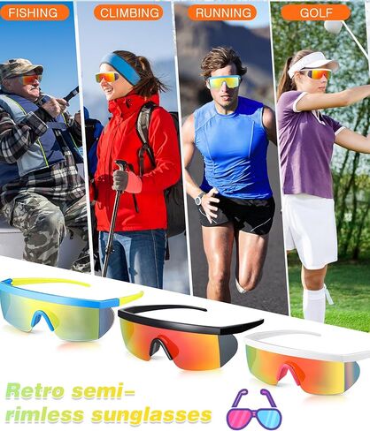 Kanayu 12 Pairs Neon Retro Semi Rimless Sunglasses 80s 90s Sunglasses Goggle Style Retro Rave Shades Glasses Sports Sunglasses for Men Women Adult Youth Teens in Saudi Arabia