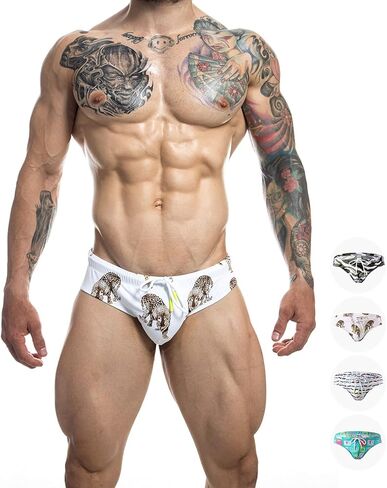 F plus R Men's Low Rise Swimwear Briefs Print Bikini Swimsuit Adjustable Drawstring Removable Pad in Saudi Arabia
