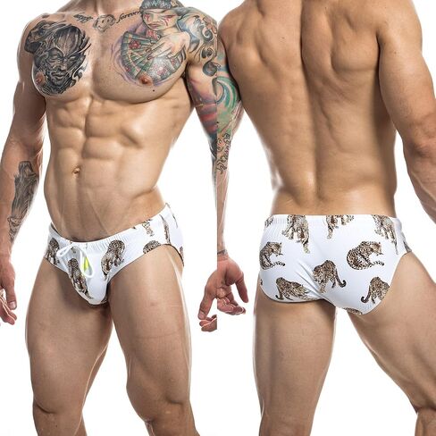 F plus R Men's Low Rise Swimwear Briefs Print Bikini Swimsuit Adjustable Drawstring Removable Pad in Saudi Arabia