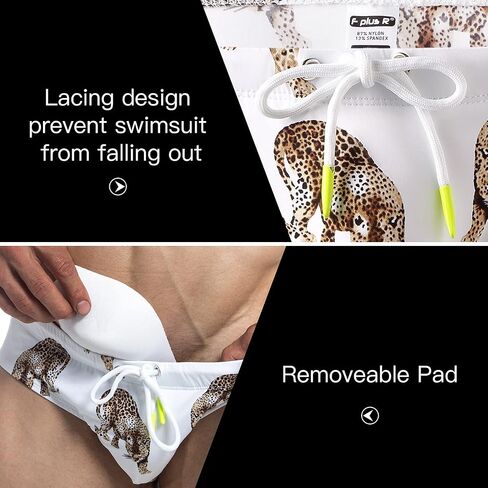 F plus R Men's Low Rise Swimwear Briefs Print Bikini Swimsuit Adjustable Drawstring Removable Pad in Saudi Arabia