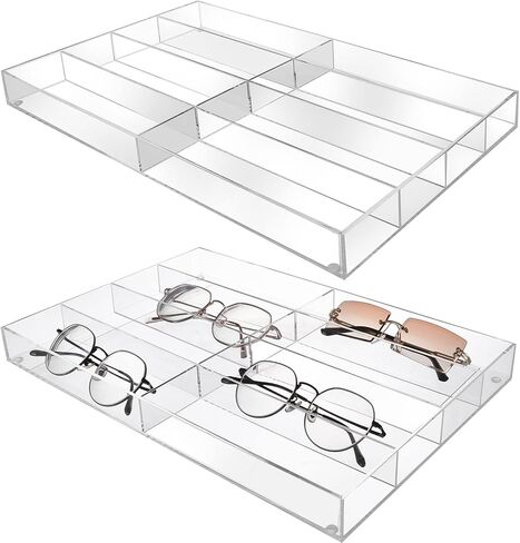 منظم نظارات شمسية اكريليك شفاف 8 فتحات من الاكريليك قابل للتكديس لعرض النظارات الشمسية والساعات والمجوهرات والاستخدام المنزلي والعروض التجارية، عبوة من قطعتين in Kuwait