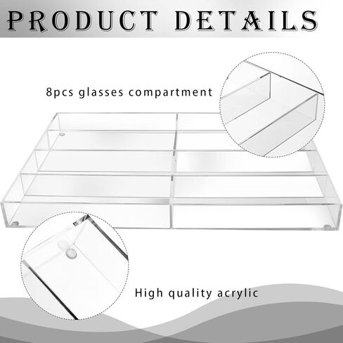 منظم نظارات شمسية اكريليك شفاف 8 فتحات من الاكريليك قابل للتكديس لعرض النظارات الشمسية والساعات والمجوهرات والاستخدام المنزلي والعروض التجارية، عبوة من قطعتين in Kuwait