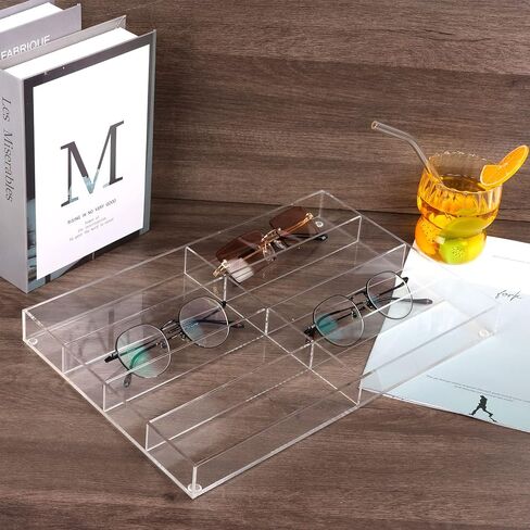 منظم نظارات شمسية اكريليك شفاف 8 فتحات من الاكريليك قابل للتكديس لعرض النظارات الشمسية والساعات والمجوهرات والاستخدام المنزلي والعروض التجارية، عبوة من قطعتين in Kuwait