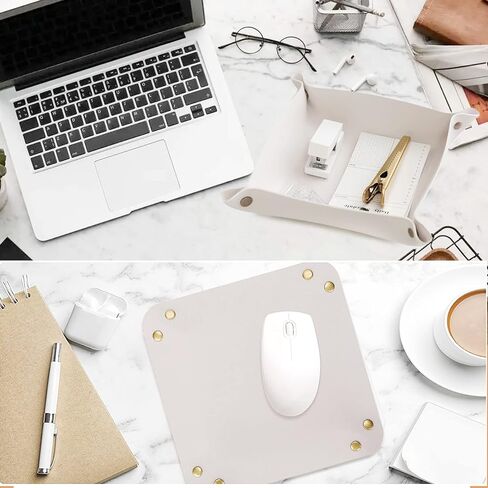 منظم مجوهرات جلدي من قطعتين للمفاتيح وسماعات الرأس والعملات المعدنية، حامل كاتشال للطاولة بجانب السرير، اسود وابيض in Kuwait