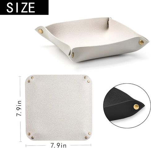 منظم مجوهرات جلدي من قطعتين للمفاتيح وسماعات الرأس والعملات المعدنية، حامل كاتشال للطاولة بجانب السرير، اسود وابيض in Kuwait