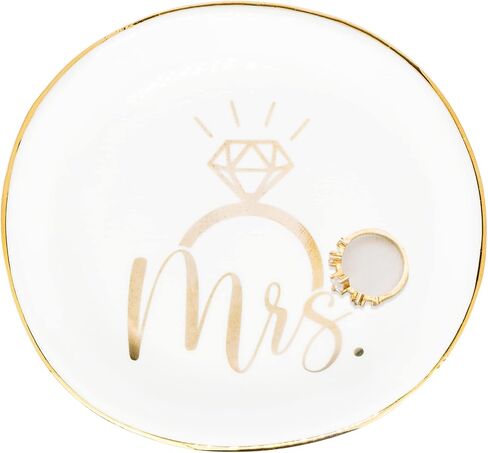 XuoAz Mrs Ceramic Jewelry Trinket Dish Tray, Decorative Trinket Tray Holder for Ring Necklace Earring Key Gift for Women her Engagement Wedding Motherdays - Day Girls Gift in Saudi Arabia