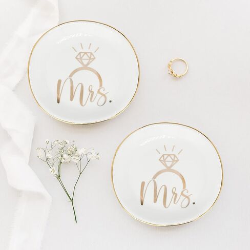 XuoAz Mrs Ceramic Jewelry Trinket Dish Tray, Decorative Trinket Tray Holder for Ring Necklace Earring Key Gift for Women her Engagement Wedding Motherdays - Day Girls Gift in Saudi Arabia