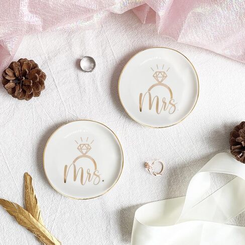 XuoAz Mrs Ceramic Jewelry Trinket Dish Tray, Decorative Trinket Tray Holder for Ring Necklace Earring Key Gift for Women her Engagement Wedding Motherdays - Day Girls Gift in Saudi Arabia