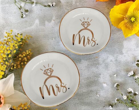 XuoAz Mrs Ceramic Jewelry Trinket Dish Tray, Decorative Trinket Tray Holder for Ring Necklace Earring Key Gift for Women her Engagement Wedding Motherdays - Day Girls Gift in Saudi Arabia