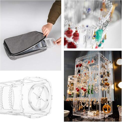 حامل اقراط دوار شفاف بزاوية 360 درجة من الاكريليك، حامل عرض للاقراط مكون من 4 طبقات، حامل عرض على شكل شجرة للاقراط والاساور والقلائد من قطعتين in Kuwait