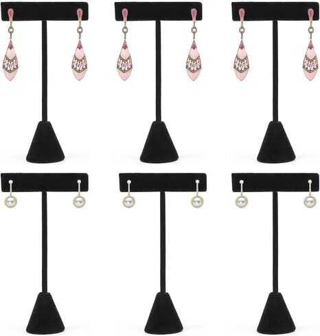 ZEONHEI 6 PCS 4.73 Inch T Stand Earring Holder, Black Velvet Earring Display T Shape Organizer, Metal T Bar Earring Display Stand for Selling, Showcase Display, Dressing Table and Jewelry Trade Show in Saudi Arabia