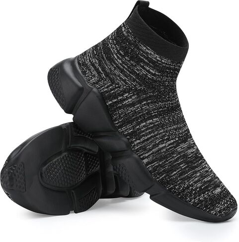 Casbeam Men's Running Knit Comfortable Lightweight Breathable Casual Sports Shoes Fashion Sneakers Slip-On Walking Shoes Black Grey Size 15 in Saudi Arabia