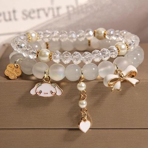 Cinnamoroll Crystal Bead Bracelet Kuromi and My Melody Sanrio Bracelets for BFF Friendship Cute Kawaii Elastic Relationship Matching Beaded Bracelets for Girls Women in Saudi Arabia