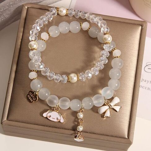 Cinnamoroll Crystal Bead Bracelet Kuromi and My Melody Sanrio Bracelets for BFF Friendship Cute Kawaii Elastic Relationship Matching Beaded Bracelets for Girls Women in Saudi Arabia