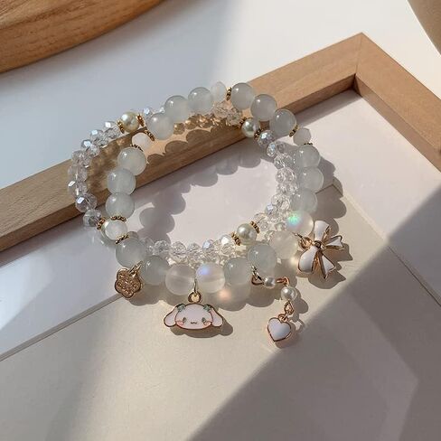 Cinnamoroll Crystal Bead Bracelet Kuromi and My Melody Sanrio Bracelets for BFF Friendship Cute Kawaii Elastic Relationship Matching Beaded Bracelets for Girls Women in Saudi Arabia