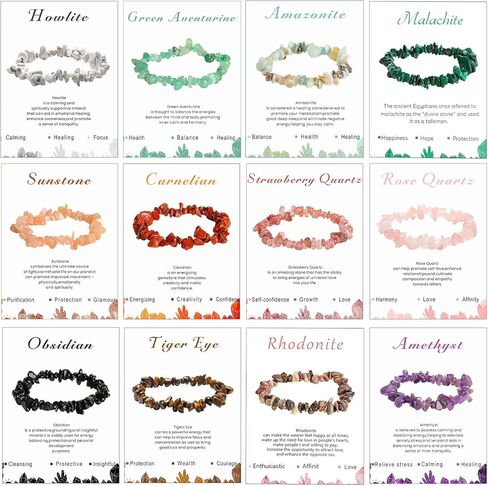 JEWPARK 12 قطعة سوار رقاقة كريستال كريستال تمتد سوار جوهرة طبيعية سوار غير النظامية رقاقة حجر سوار هدية للنساء in Kuwait