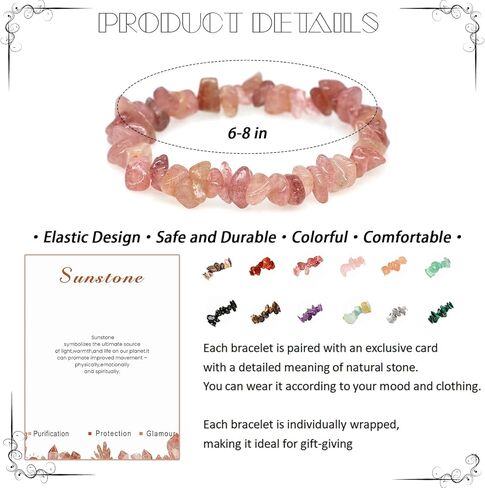 JEWPARK 12 قطعة سوار رقاقة كريستال كريستال تمتد سوار جوهرة طبيعية سوار غير النظامية رقاقة حجر سوار هدية للنساء in Kuwait