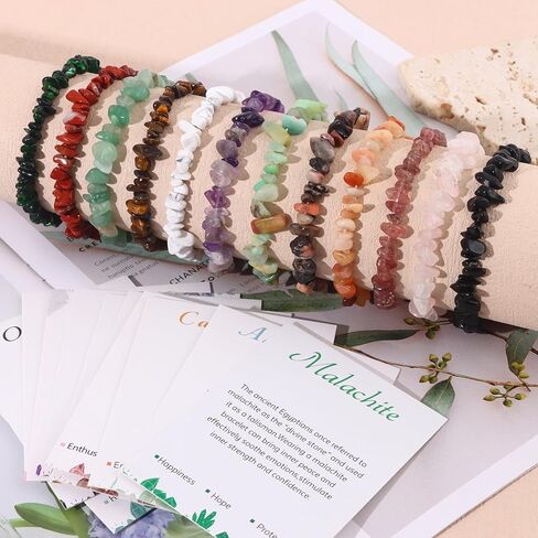 JEWPARK 12 قطعة سوار رقاقة كريستال كريستال تمتد سوار جوهرة طبيعية سوار غير النظامية رقاقة حجر سوار هدية للنساء in Kuwait