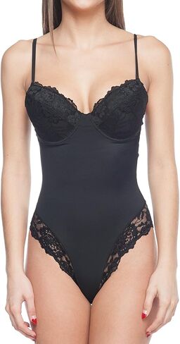 Body Beautiful Shapewear Women's Sexy Lace Trims Slimming Bodysuit with Tummy Control - Built-in Wire Bra Shaper in Kuwait