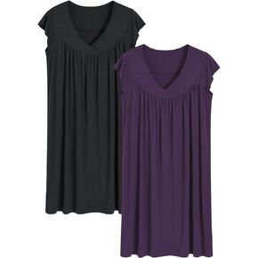 Latuza Women's Viscose Pleated Nightgown with Cap Sleeves