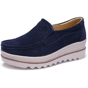 Deehuion Women's Slip On Platform Shoes Comfort Suede Moccasins Low Top Wedge Loafers