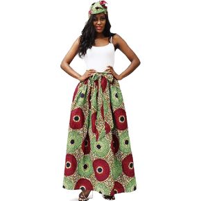 SHENBOLEN Women African Print Skirt Kente Traditional Wax Print Adjustable Strap Maxi Skirt in Kuwait