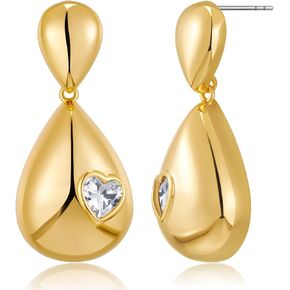 HolidayQbee Gold Teardrop Filigree Earrings Gold Teardrop Earrings Gold Heart Earrings Gold Dangle Earrings For Women Fashion Jewelry Gift.