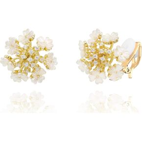 YOQUCOL زهرة ندفة الثلج شكل زركونيا قذائف الكريستال الذهبي كليب على الأقراط غير مثقوب مسمار للنساء الفتيات in Kuwait