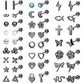 Sanfenly 24 Pairs Stainless Steel Stud Earrings Set for Women Men 20G Tiny Small Cartilage Helix Earrings Screw Back Earrings Hypoallergenic Flat Back Earrings Piercing Jewely