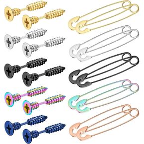 سايليميو 10 أزواج 16G الفولاذ المقاوم للصدأ الرجال للجنسين الأقراط مسمار الشرير القوطي الهيب هوب نمط سبايك الصليب المسامير سلامة دبوس هوب أقراط مجموعة مجوهرات الأذن in Kuwait