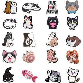 20 قطعة من تعليقات احذية القطط اللطيفة غير المتكررة على شكل قطة كرتونية على شكل قطة حيوانات اليفة، زينة احذية من بلاستيك PVC لتزيين الاحذية وسوار المعصم والقباقيب والصنادل للاطفال والبالغين in Kuwait