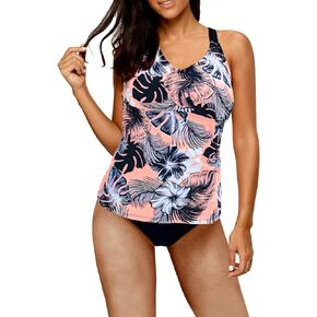ملابس سباحة نسائية من Eternatastic مخططة بطباعة Racerback Tankini بدون ملابس سباحة سفلية