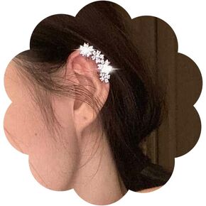 Elegant Floral Cluster Ear Cuffs Classic Rhinestone Flower Crawler Fake Earrings Sparkle Crystal Climbers Cuff Earrings Cartilage Ear Wrap Non Piercing Earrings for Wedding Bridal in Kuwait