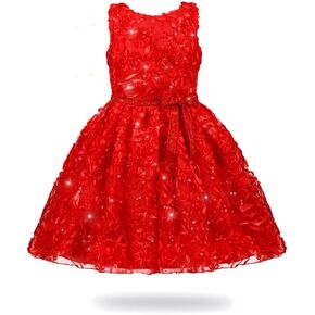 Girls Christmas Dress Red Party Dance Birthday Dress for Toddler Little Girls